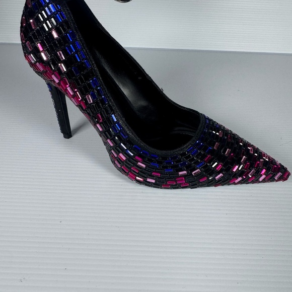 Azalea Wang Teagan Rhinestone Mosaic Stiletto Pumps Ankle Strap Heels Size 6 - Picture 7 of 9